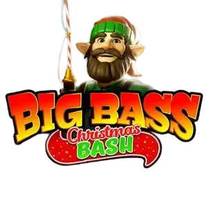 Big Bass Christmas Bash logo featuring a fisherman character on a frozen lake with Christmas decorations