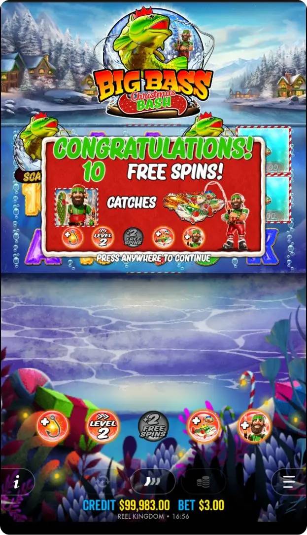 10 free spins won in Big Bass Cristhmas Bash
